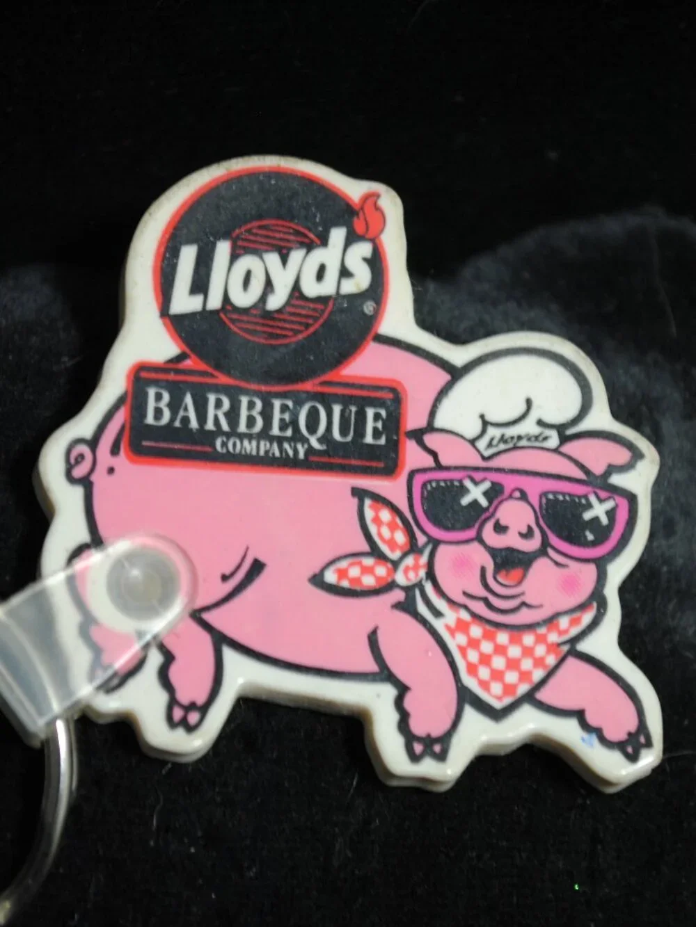 Lloyd's Barbeque Company Pig Mascot Rubber Keychain Vintage